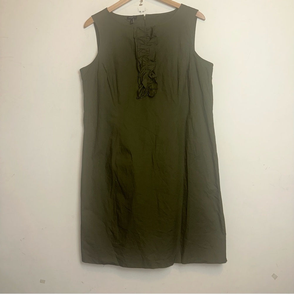 Talbots Dress Womens 16P 100% Cotton Ruffle Front Olive Green Midi Dress Beach